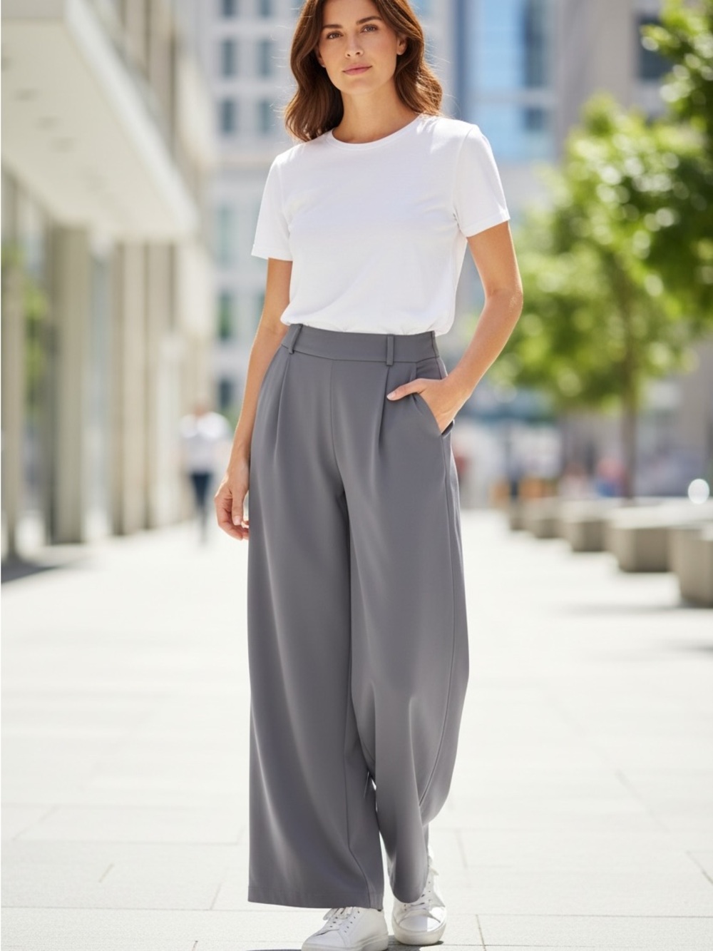 Yoga Gray Wide-Leg Trousers